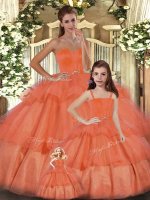 Hot Sale Floor Length Orange Sweet 16 Dresses Organza Sleeveless Ruffled Layers