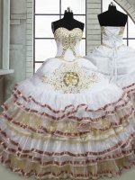 High End Sleeveless Organza Floor Length Lace Up Quinceanera Dress in White with Beading and Embroidery and Ruffled Layers(SKU PSSW737BIZ)