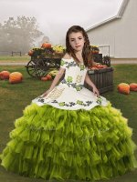 Organza Straps Sleeveless Lace Up Ruffled Layers Little Girl Pageant Dress in Olive Green(SKU PAG1263-1BIZ)