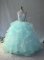 Light Blue Two Pieces Beading and Ruffles Sweet 16 Dress Backless Sleeveless Floor Length
