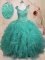Chic Floor Length Ball Gowns Cap Sleeves Turquoise Military Ball Gowns Lace Up