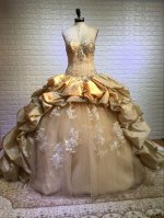 Attractive Taffeta and Tulle Sweetheart Sleeveless Court Train Lace Up Beading and Appliques and Pick Ups Quinceanera Gown in Gold