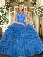 Teal Sleeveless Beading and Ruffles Floor Length 15th Birthday Dress(SKU SJQDDT1219002-2BIZ)