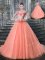Straps With Train Lace Up 15th Birthday Dress Peach for Military Ball and Sweet 16 and Quinceanera with Beading Brush Train