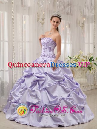 Sweet Lilac Pick-ups and Appliques Sweet 16 Dress With Strapless Taffeta In Spring In Rochester Hills Michigan/MI