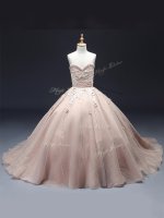 Excellent Floor Length Pink Party Dresses Tulle Sleeveless Beading and Appliques(SKU SWLG187BIZ)