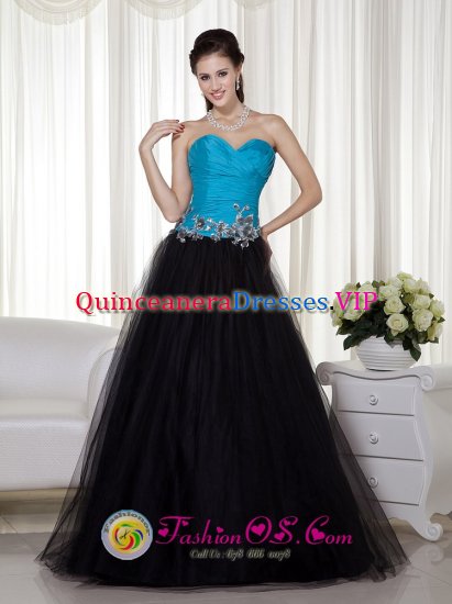 Strapless Blue and Black A-line Sweetheart Floor-length Appliques Quinceanera Dama Dress in Punta Alta Argentina - Click Image to Close