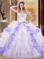 Cheap Sleeveless Lace Up Floor Length Embroidery and Ruffled Layers 15 Quinceanera Dress