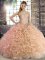 Peach Ball Gowns Scoop Sleeveless Fabric With Rolling Flowers Floor Length Lace Up Beading Quince Ball Gowns
