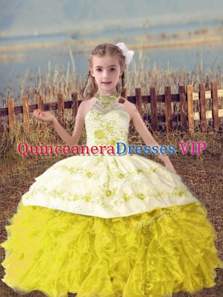 Cute Organza Sleeveless Floor Length High School Pageant Dress and Beading and Embroidery and Ruffles