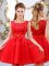 Unique Mini Length Lace Up Vestidos de Damas Red for Wedding Party with Lace and Bowknot