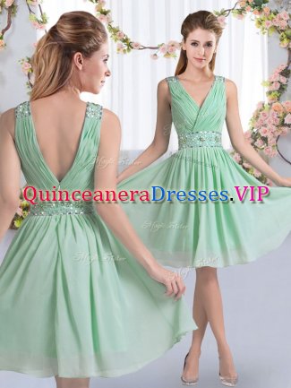 Eye-catching Apple Green V-neck Zipper Beading Dama Dress Sleeveless
