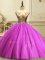 Fuchsia Scoop Neckline Appliques and Sequins 15th Birthday Dress Sleeveless Lace Up