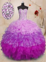 Floor Length Lace Up Sweet 16 Dress Multi-color for Military Ball and Sweet 16 and Quinceanera with Beading and Ruffles