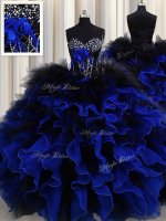Blue And Black Sweetheart Lace Up Beading and Ruffles Vestidos de Quinceanera Sleeveless
