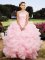 One Shoulder Baby Pink Lace Up Sweet 16 Dresses Beading Sleeveless Floor Length