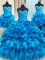 Four Piece Sleeveless Floor Length Beading and Ruffles and Ruching Lace Up 15 Quinceanera Dress with Blue