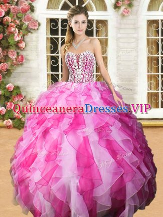 Decent Floor Length Pink And White Party Dresses Sweetheart Sleeveless Lace Up