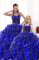 Sweetheart Sleeveless Quinceanera Gowns Floor Length Beading and Appliques and Ruffles Royal Blue Organza