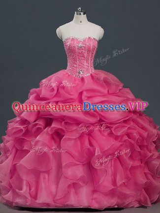 Dynamic Floor Length Ball Gowns Sleeveless Hot Pink Sweet 16 Quinceanera Dress Lace Up