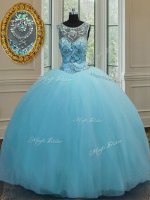 Fantastic Baby Blue Scoop Neckline Beading 15 Quinceanera Dress Sleeveless Lace Up