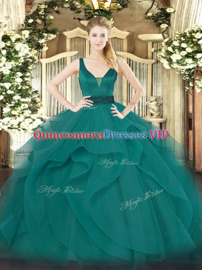 Floor Length Teal Sweet 16 Dress Straps Sleeveless Zipper - Click Image to Close