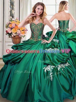 Dramatic Dark Green Sleeveless Floor Length Beading and Appliques and Pick Ups Lace Up Sweet 16 Dress