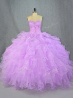 Lavender Organza Lace Up Sweet 16 Dress Sleeveless Floor Length Beading and Ruffles