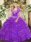 Beading and Ruffles Sweet 16 Quinceanera Dress Purple Lace Up Sleeveless Floor Length