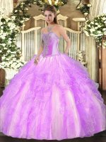 Smart Lilac Tulle Lace Up Sweetheart Sleeveless Floor Length Sweet 16 Dresses Beading and Ruffles(SKU SJQDDT1438002-2BIZ)