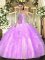 Smart Lilac Tulle Lace Up Sweetheart Sleeveless Floor Length Sweet 16 Dresses Beading and Ruffles