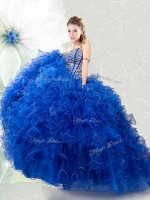 Sleeveless Organza Floor Length Lace Up Quinceanera Dresses in Royal Blue with Beading and Ruffles(SKU XFQD1357BIZ)