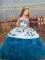High Class Blue Straps Neckline Embroidery and Ruffles Child Pageant Dress Sleeveless Lace Up
