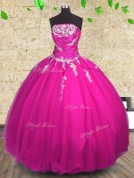 Exceptional Fuchsia Lace Up 15 Quinceanera Dress Appliques and Ruching Sleeveless Floor Length