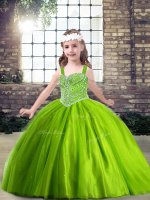 Green Neckline Beading Little Girls Pageant Gowns Sleeveless Lace Up