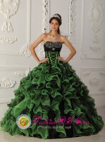 Opulence Green and Black Beaded Decorate Bust Ruffles Layered For Sweetheart Quinceanera Dress In Halstead Kansas/KS