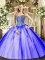 Lavender Tulle Lace Up Ball Gown Prom Dress Sleeveless Floor Length Beading and Appliques