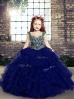 Beading and Ruffles Child Pageant Dress Blue Lace Up Sleeveless Floor Length(SKU PAG1253-2BIZ)