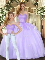 Attractive Lavender Two Pieces Organza Sweetheart Sleeveless Beading Floor Length Lace Up Quince Ball Gowns