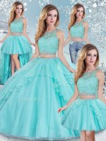 Suitable Scoop Sleeveless Tulle Quinceanera Dresses Lace and Sequins Clasp Handle