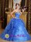 Windsor & Maidenhead Berkshire Classical Strapless Blue Sweetheart Organza Quinceanera Dress With Ruffles Decorate In New York