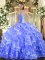 Best Blue Sweet 16 Dress Military Ball and Sweet 16 and Quinceanera with Beading and Ruffled Layers Sweetheart Sleeveless Lace Up