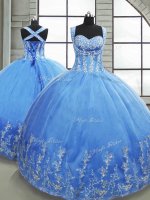 Floor Length Ball Gowns Sleeveless Baby Blue 15th Birthday Dress Lace Up