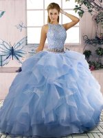 Blue Sleeveless Beading and Ruffles Floor Length Quinceanera Dresses