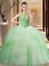 Scoop Sleeveless Sweet 16 Dress Brush Train Beading and Ruffled Layers Apple Green Tulle