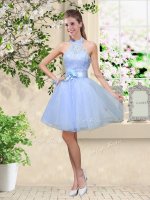 Dazzling Knee Length A-line Sleeveless Lavender Court Dresses for Sweet 16 Lace Up