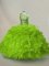 Green Organza Lace Up Sweet 16 Dresses Sleeveless Floor Length Ruffles and Sequins