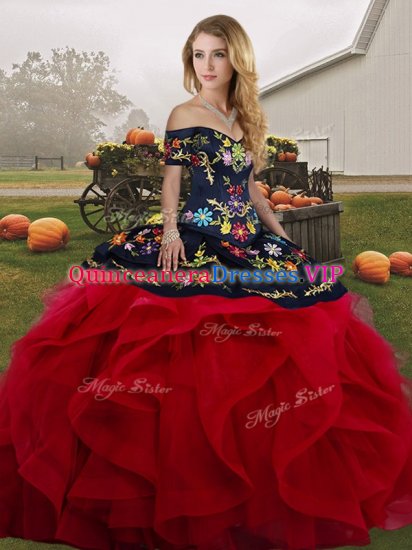 Tulle Sleeveless Floor Length Quinceanera Gowns and Embroidery and Ruffles - Click Image to Close