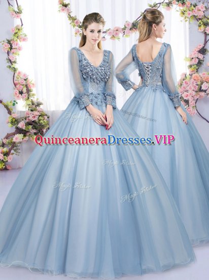 Long Sleeves Lace and Appliques Lace Up Quinceanera Dress - Click Image to Close