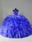 Blue Quince Ball Gowns Sweet 16 and Quinceanera with Beading and Ruffles Halter Top Sleeveless Brush Train Zipper